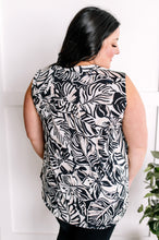 Load image into Gallery viewer, Sleeveless Gabby Front Top In Tropical Black, Pale Pink &amp; White Florals