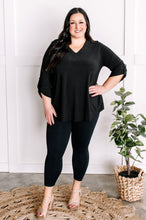 Load image into Gallery viewer, V Neck Stretchy Blouse Top With Button Sleeve Detail In Black