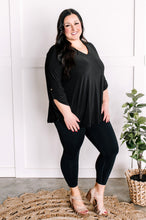 Load image into Gallery viewer, V Neck Stretchy Blouse Top With Button Sleeve Detail In Black