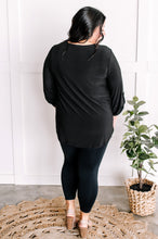 Load image into Gallery viewer, V Neck Stretchy Blouse Top With Button Sleeve Detail In Black