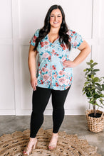 Load image into Gallery viewer, Decorative Button Front Top In Aqua Florals