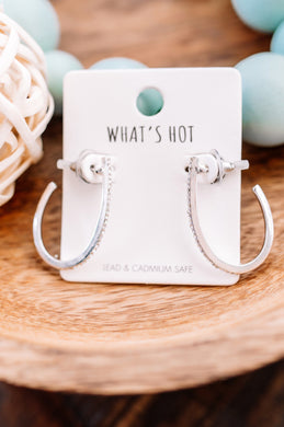Half Hoop Earrings With Rhinestone Detail In Silver