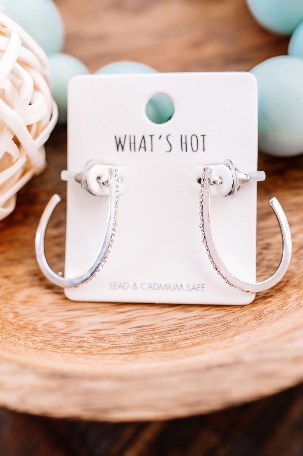 Half Hoop Earrings With Rhinestone Detail In Silver