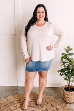 Load image into Gallery viewer, Waffle Knit Top With Button Sleeve Detail In Heathered Oatmeal