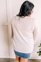 Load image into Gallery viewer, Waffle Knit Top With Button Sleeve Detail In Heathered Oatmeal