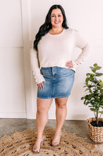 Load image into Gallery viewer, Waffle Knit Top With Button Sleeve Detail In Heathered Oatmeal