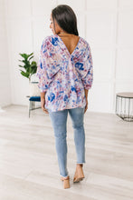 Load image into Gallery viewer, Fabled in Floral Draped Peplum Top in Blue