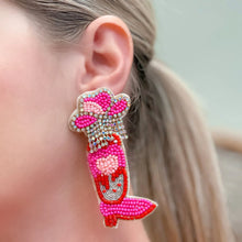 Load image into Gallery viewer, PREORDER: Hot Pink Cowgirl Boot Beaded Dangle Earrings