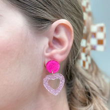 Load image into Gallery viewer, PREORDER: Glitter Acrylic Open Heart Dangle Earrings