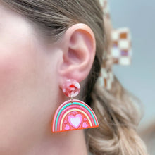 Load image into Gallery viewer, PREORDER: Acrylic Rainbow Heart Dangle Earrings
