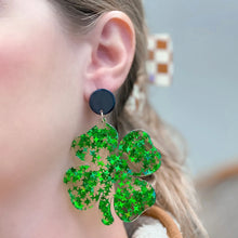 Load image into Gallery viewer, PREORDER: Clear Resin Confetti Clover Dangle Earrings