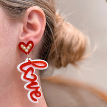 Load image into Gallery viewer, PREORDER: Love Pearl &amp; Glitter Dangle Earrings