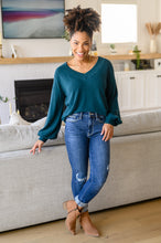 Load image into Gallery viewer, Gimme Comfort V Neck Knit Top In Hunter Green