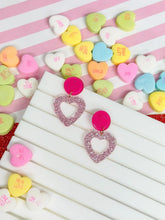 Load image into Gallery viewer, PREORDER: Glitter Acrylic Open Heart Dangle Earrings