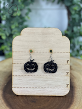 Load image into Gallery viewer, Pumpkin Black Glitter Dangle Earrings