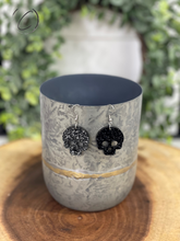 Load image into Gallery viewer, Skull Black Glitter Dangle Earrings