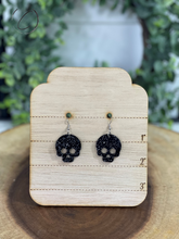 Load image into Gallery viewer, Skull Black Glitter Dangle Earrings