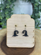 Load image into Gallery viewer, Witches Hat Black Glitter Dangle Earrings