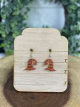 Load image into Gallery viewer, Witches Hat Orange Glitter Dangle Earrings