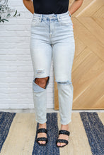 Load image into Gallery viewer, Good Karma Light Wash Distressed Risen Jeans