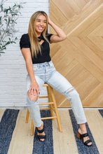 Load image into Gallery viewer, Good Karma Light Wash Distressed Risen Jeans