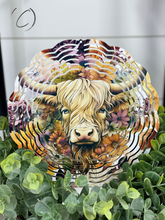 Load image into Gallery viewer, Harvest Floral Highland Cow Wind Spinner