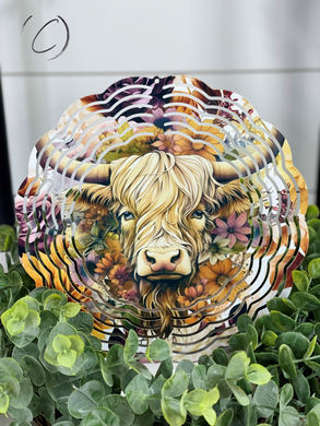 Harvest Floral Highland Cow Wind Spinner