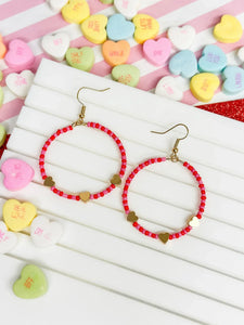 PREORDER: Heart Beaded Dangle Hoop Earrings