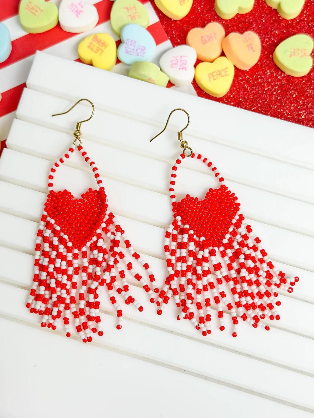 PREORDER: Heart Beaded Tassel Earrings