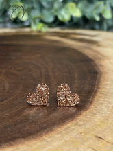 Load image into Gallery viewer, Heart Gold Glitter Stud Earrings