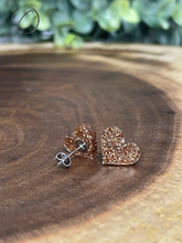 Load image into Gallery viewer, Heart Gold Glitter Stud Earrings