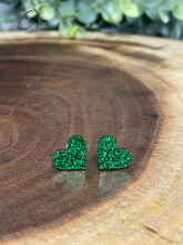Load image into Gallery viewer, Heart Green Glitter Stud Earrings