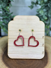 Load image into Gallery viewer, Heart Outline Red Glitter Dangle Earrings