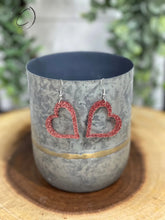 Load image into Gallery viewer, Heart Outline Rose Gold Glitter Dangle Earrings