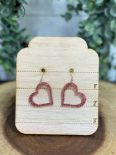 Load image into Gallery viewer, Heart Outline Rose Gold Glitter Dangle Earrings