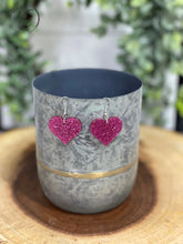 Load image into Gallery viewer, Heart Pink Glitter Dangle Earrings
