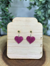 Load image into Gallery viewer, Heart Pink Glitter Dangle Earrings