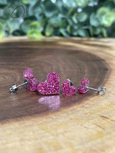 Load image into Gallery viewer, Heart Pink Glitter Stud Earrings