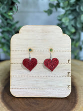 Load image into Gallery viewer, Heart Red Glitter Dangle Earrings