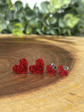 Load image into Gallery viewer, Heart Red Glitter Stud Earrings