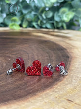 Load image into Gallery viewer, Heart Red Glitter Stud Earrings
