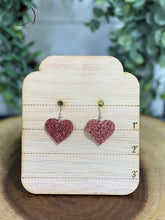Load image into Gallery viewer, Heart Rose Gold Glitter Dangle Earrings