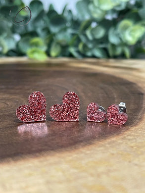 Heart Rose Gold Glitter Stud Earrings