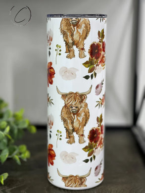 Highland Bull Floral 20oz Skinny Tumbler
