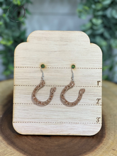 Load image into Gallery viewer, Horseshoe Gold Glitter Dangle Earrings