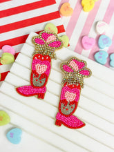 Load image into Gallery viewer, PREORDER: Hot Pink Cowgirl Boot Beaded Dangle Earrings