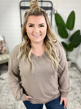 Load image into Gallery viewer, Caught a Vibe V-Neck Waffle Knit Top