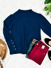 Load image into Gallery viewer, Cashmere Soft Button Sleeve Detailed Top In Royal Navy