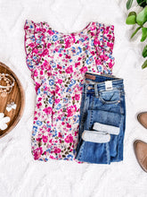 Load image into Gallery viewer, Ruffle Detail Shoulder Blouse In Pink &amp; Blue Florals