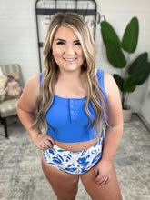 Load image into Gallery viewer, Bermuda Button Up Swim Top and Floral Swim Bottoms